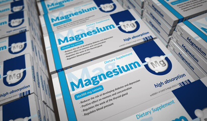 Magnesium tablets pack 3d illustration