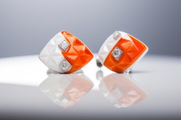 A stunning pair of orange and white diamond earrings