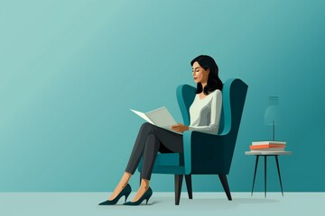A psychologist female sitting on a chair with a clipboard. Therapy, mental health. Therapist, psychology female doctor. - obrazy, fototapety, plakaty