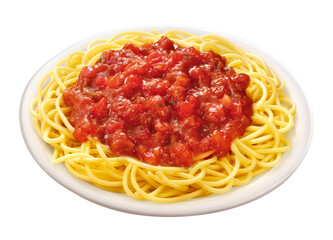 Fototapeta prato com espaguete ao molho de tomates frescos isolado em fundo transparente - macarrão ao sugo  obraz