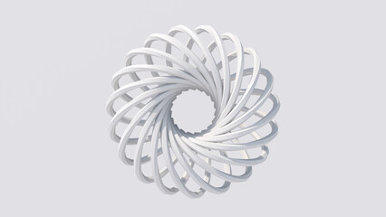 Group of white twisted shapes. White background. Abstract monochrome illustration, 3d render.