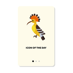 Hoopoe on white background. Colorful bird cartoon illustration. Fauna and animals concept. Vector illustration symbol elements for web design and apps