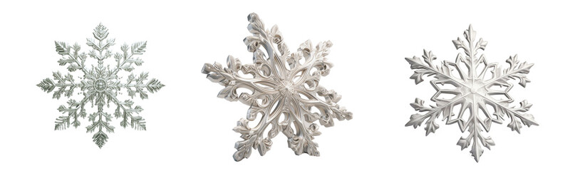 silver snowflakes isolated on transparent background, generative AI.