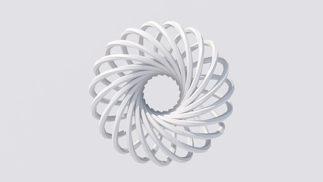 Group of white twisted shapes. White background. Abstract monochrome illustration, 3d render.