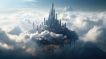 Futuristic Cityscape: A three-dimensional illustration of a modern metropolis with skyscrapers, showcasing a futuristic and creative urban landscape, perfect for concepts related to city life