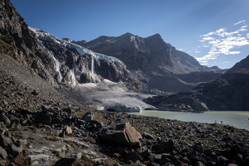 Il ghiacciaio Fellaria in Valmalenco ad Agosto 2023, Lombardia, Italia