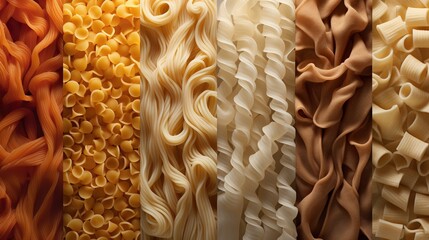 Generative AI, Variety of types, colors and shapes of Italian pasta, texture background