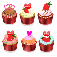 Tasty cupcakes on a white wooden table
illustration food love heart 
holiday set chocolate tasty strawberry
delicious design art background