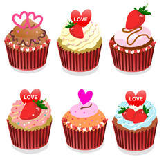 Tasty cupcakes on a white wooden table
illustration food love heart 
holiday set chocolate tasty strawberry
delicious design art background