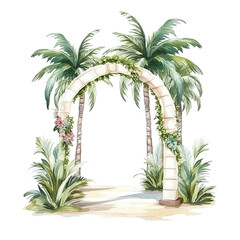 Island Wedding Arch Watercolor Illustration 