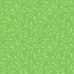 White leaves on green background. Vector seamless pattern. Best for textile, wallpapers, wrapping paper, package and web design.