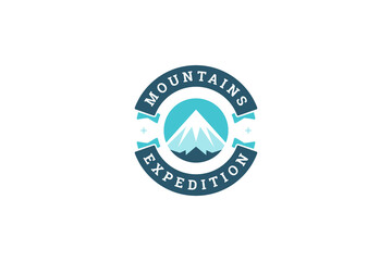 Mountain rock glacier extreme expedition circle logo design template travel adventure vector flat