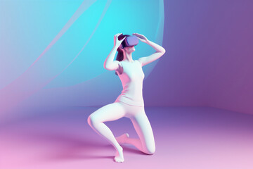 Fototapeta premium woman vr glasses digital innovation neon reality metaverse sport game virtual. Generative AI.