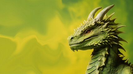 Portrait of a terrible scary eastern green dragon with sharp spikes on its head