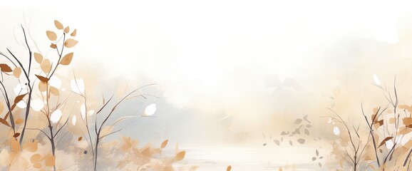 Winter background with watercolor-style branches and texture., muted colored banner, card.
