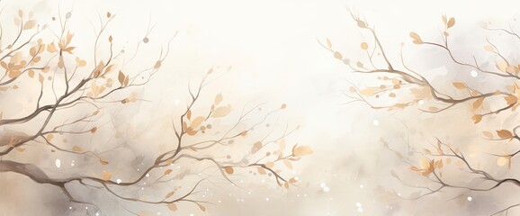 Winter background with watercolor-style branches and texture., muted colored banner, card.