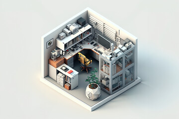 Perspective of Isometric Office Room