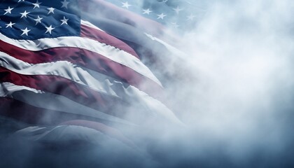 American flag in blue fog 