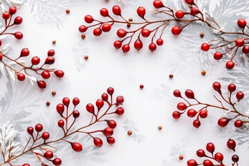 winter berry red tree green christmas branch holiday celebration tree decoration. Generative AI.