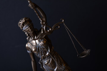 Themis statue and judge gavel in the law faculty library.