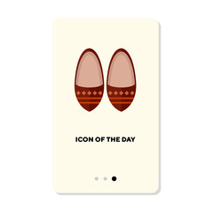 Brown shoes with ornament as symbol of Portugal flat icon. Vertical sign or vector illustration of Portugal national symbols. Tourism, tradition, culture, Portugal concept for web design and apps