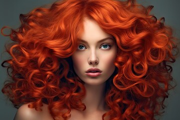 Fototapeta premium Close-up portrait of an attractive young girl with gorgeous red hair. AI generation.