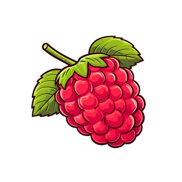 recommend clip art: red Rasberry clipart illustration with green leaf
