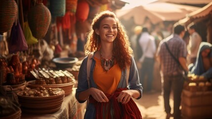 Person on bazaar. Beautiful illustration picture. Generative AI