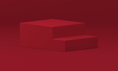 3d podium stand staircase red pedestal isometric platform with steps realistic vector illustration