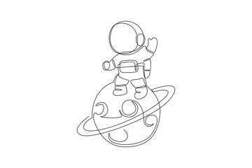 One continuous line drawing of Planets, stars, asteroids, and comets in outer space. Galaxy concept. Doodle vector illustration in simple linear style. 