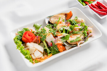 salad with seafood shrimp shell fish salmon 