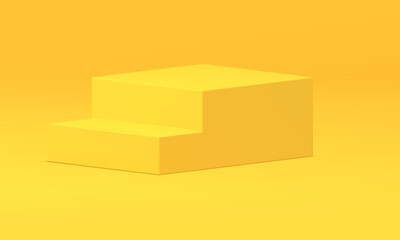 Yellow 3d stairs podium with steps geometric stand at light studio background realistic vector