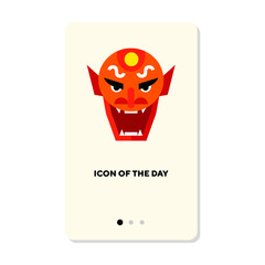 Demon mask flat icon. Masquerade, spirit, ritual isolated vector sign. Holiday and tradition concept. Vector illustration symbol elements for web design and apps