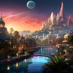 Fantasy NYC, Dubai, California, New York City, Boston City, fantasy City, River, Lake, Moonnyc, dubai, california, new york city, boston city, fantasy city, river, lake, moon, town, water, light