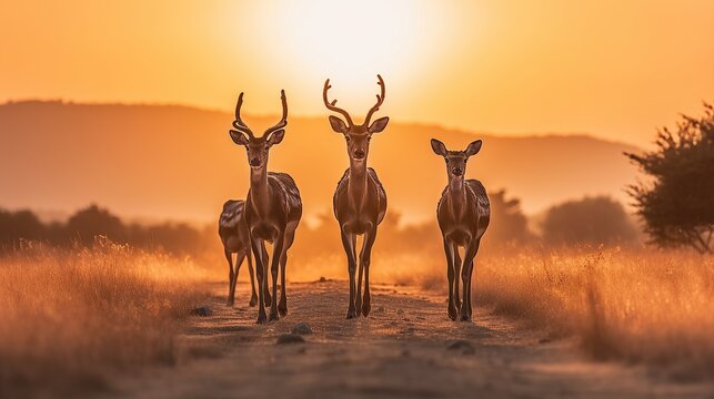 Animal wildlife photography deer with natural background in the sunset view, AI generated image