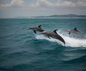 Obraz premium A two dolphins jumping out of water