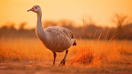 Animal wildlife photography goose with natural background in the sunset view, AI generated image