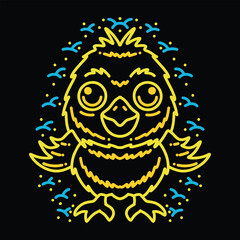 Premium Monoline Colorful Cute Chick Vector Graphic Design illustration Vintage style Emblem Symbol and Icon