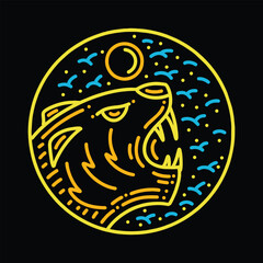 Premium Monoline Colorful Tiger Vector Graphic Design illustration Vintage style Emblem Symbol and Icon