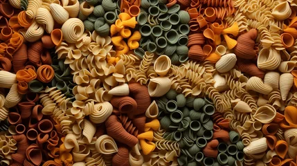 Poster Generative AI, Variety of types, colors and shapes of Italian pasta, texture background © DELstudio