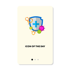 Protection against bacteria and virus flat icon. Microbe, shield protect against viruses and bacteria isolated sign. Fighting diseases, medication concept. Vector illustration symbol element