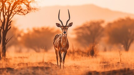 Animal wildlife photography deer with natural background in the sunset view, AI generated image