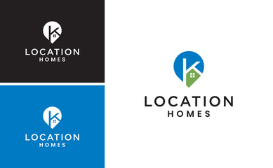 creative home pin location with letter k house logo vector