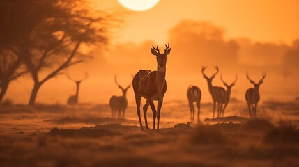 Fototapeta na wymiar Animal wildlife photography deer with natural background in the sunset view, AI generated image