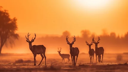 Poster Im Rahmen Animal wildlife photography deer with natural background in the sunset view, AI generated image © atapdesain
