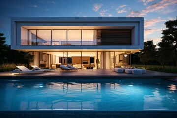 Obraz na płótnie Canvas Modern house with Swimming pool. Luxury mansion house. Modern minimalist villa.