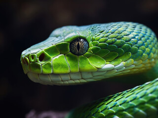 Fototapeta premium Green viper snake close up view
