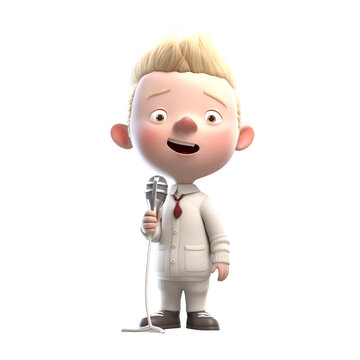 Boy with microphone isolated on a white background. 3d rendering.