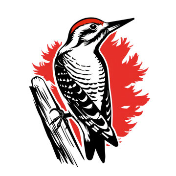 Woodpecker on branch. logo, clipart, 6K