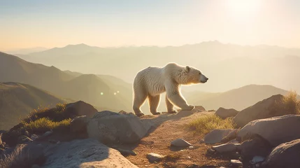 Schilderijen op glas Animal wildlife photography polar bear with natural background in the sunset view, AI generated image © atapdesain